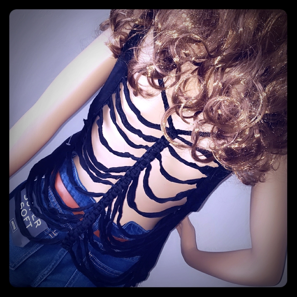 EUC Black Tank Top with Braided/Skeleton Open Back